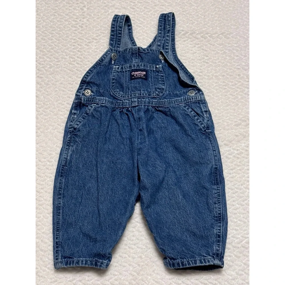 Vintage OshKosh B'gosh blue denim overalls  front pocket easy button up clasps